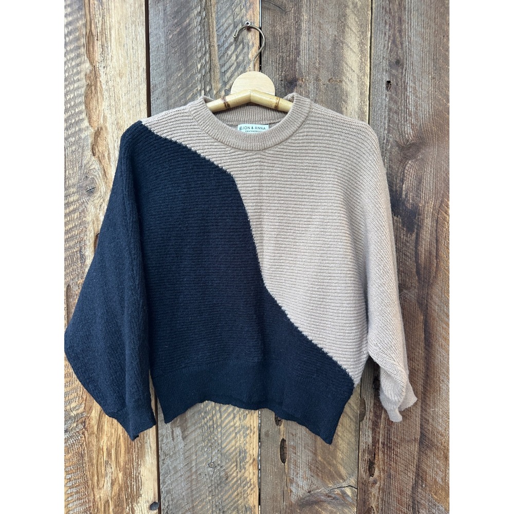 Colorblock Sweater Womens S Knit‎ Neutral Oversized Minimalist Y2K Cottagecore